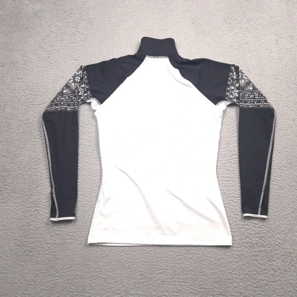 Nike Pro Dri-FIT Quarter Zip Pullover Women M Black White Geometric Thumbholes